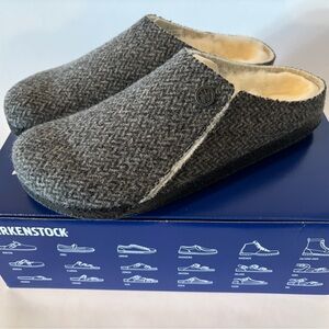 NIB Birkenstock Zermatt River Herringbone Gray Shearling-lined Slippers